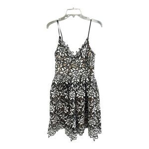 Bloomingdales Aqua Lace Midi Length Lace Black White A-line Dress Lined Summer M